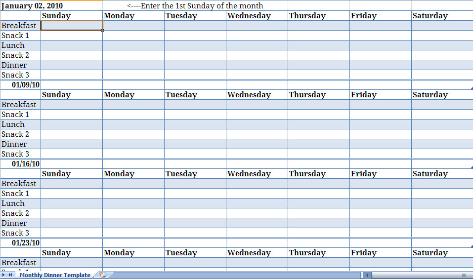 Weekly meal plan calendar template day excel planning for mac